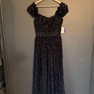 Windsor Black chiffon with velvet detail Gown